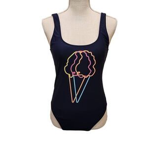 Aerie Women's Blue High Cut Cheeky One-Piece‎ Ice Cream Cone Print Swimwear Sz M